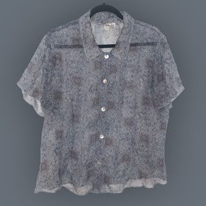 Light Blue, Paisley, Short-Sleeve, Sheer Button Up
